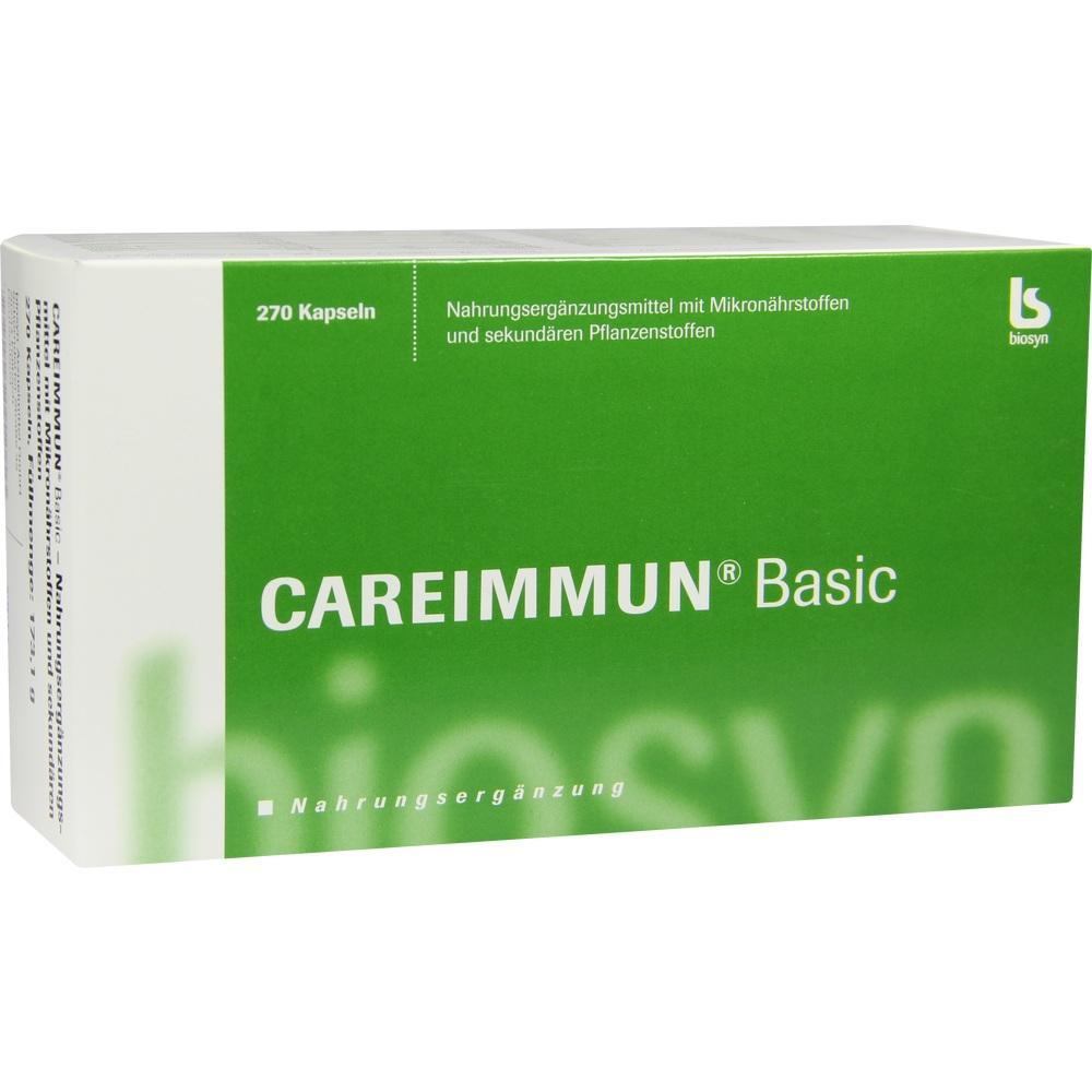 Grüne Schachtel mit der Aufschrift "CAREIMMUN Basic" und Hinweis auf Nahrungsergänzung.