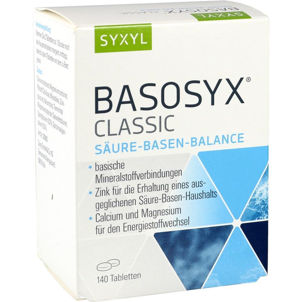 Eine Packung Basosyx Classic Tabletten für Säure-Basen-Balance mit 140 Stück.