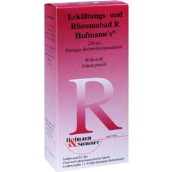 Eine rot-weiße Verpackung für ein Erkältungsbad mit Eukalyptusöl.